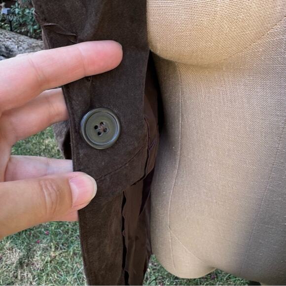 Vtg Y2K Marcelle Renee Brown Suede Leather Whipstitch Trench Coat Women's Small - Picture 7 of 16